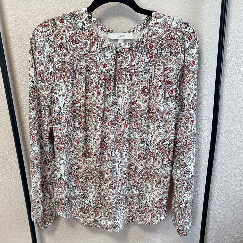 LOFT Red and White Paisley Blouse